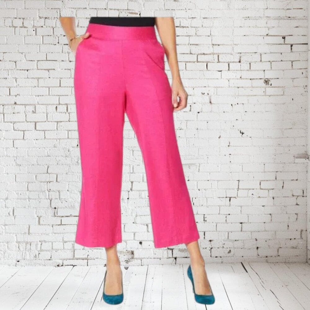 NWT DG2 Diane Gilman Stretch Linen-Blend Crop Pant HOT PINK Women’s Plus Size 3X